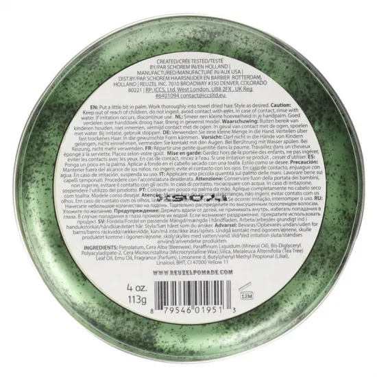 Reuzel Green Grease Medium Hold Pomade Cera Fijacion Cabello 35 Gramos etiqueta