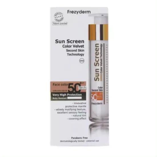 Packaging Frezyderm Sun Screen Color Velvet Face SPF50 50ml