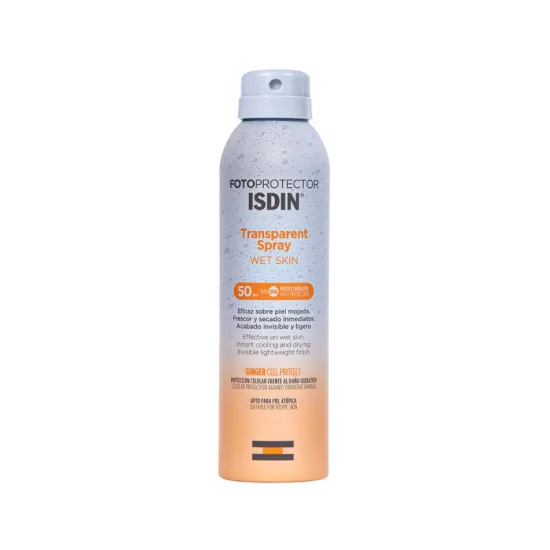 Envase ISDIN Fotoprotector Transparent Spray Wet Skin SPF 50+ 250ml