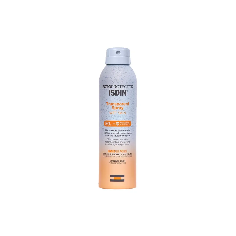 Envase ISDIN Fotoprotector Transparent Spray Wet Skin SPF 50+ 250ml