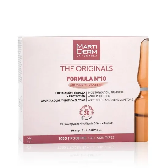 Envase MARTIDERM Ampollas Fórmula Nº10 SPF 30 con Color x10 Ampollas