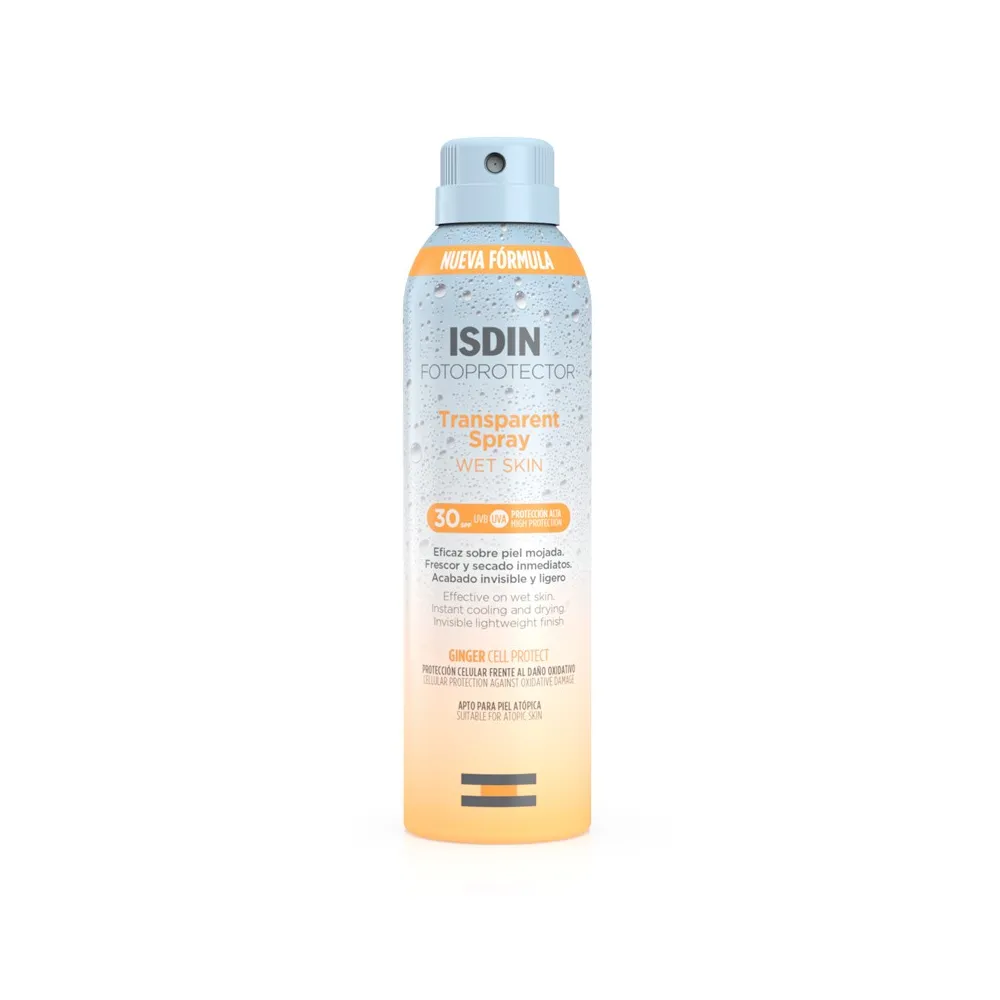 Envase ISDIN Fotoprotector Transparent Spray Wet Skin SPF 30 250ml