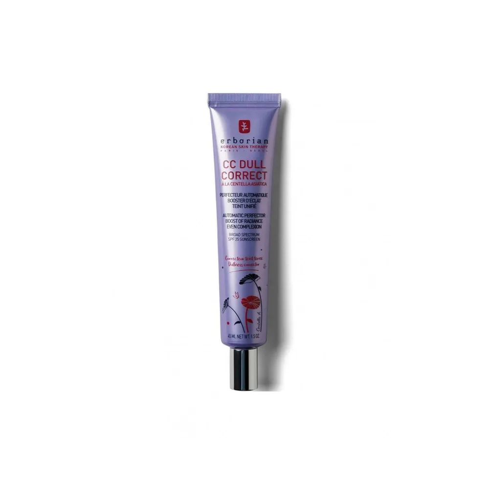 Envase Erborian CC Dull Correct Corrector iluminador de tono violeta con PFS25 45ml