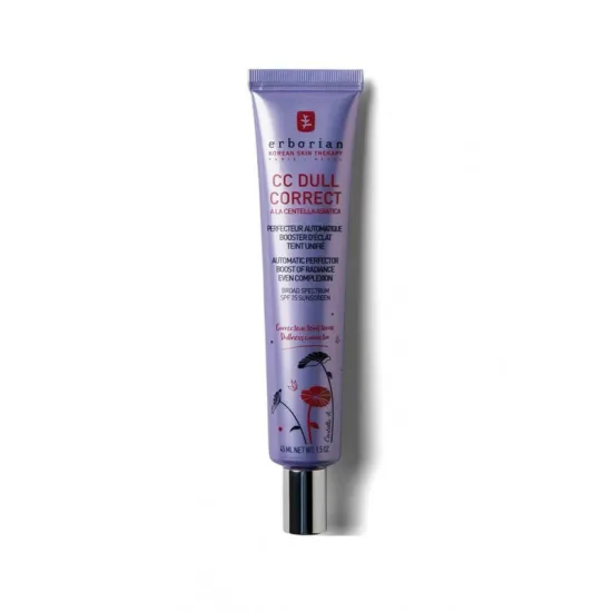 Envase Erborian CC Dull Correct Corrector iluminador de tono violeta con PFS25 45ml