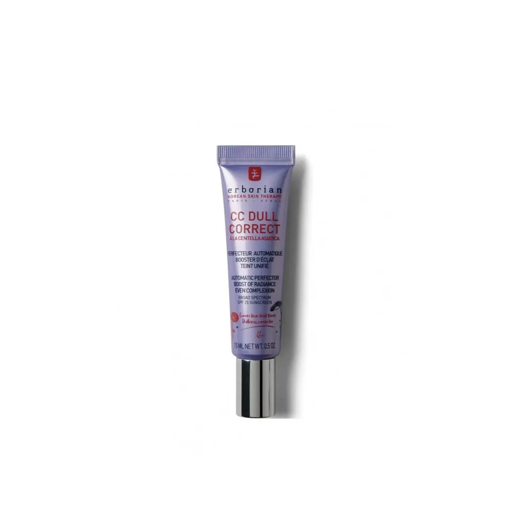 Envase Erborian CC Dull Correct Corrector iluminador de tono violeta con PFS25 15ml